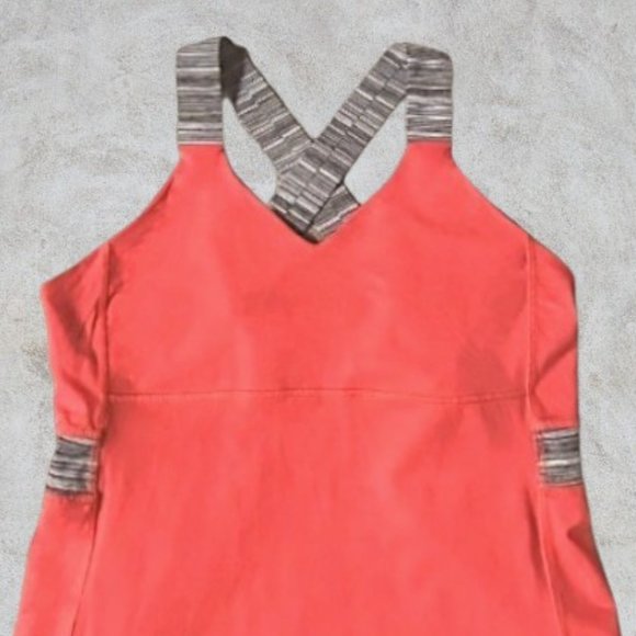 Cute Lululemon Coral Orange Push Your Limits Tank with Grey Stripe Straps - Picture 3 of 6